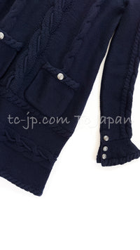 CHANEL 18PF Navy Wool Cashmere Dress Knit Sweater 38 40 42 シャネル ネイビー・ウール・カシミア・ケーブル・ニット・ワンピース・セーター 即発