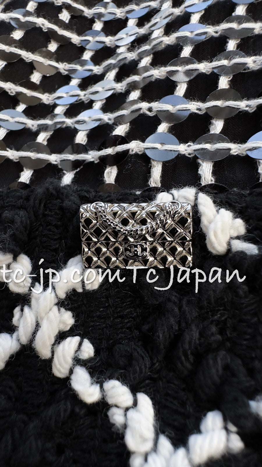 CHANEL 09S Black White Sequin Dress 36 シャネル ブラック ホワイト スパンコール ワンピース 即発