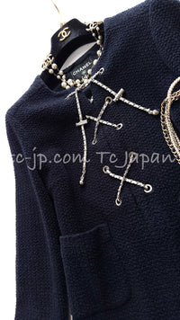 CHANEL 21PS Navy Chain Link Accent Cotton Dress 34 シャネル ネイビー チェーン装飾 コットン ワンピース 即発