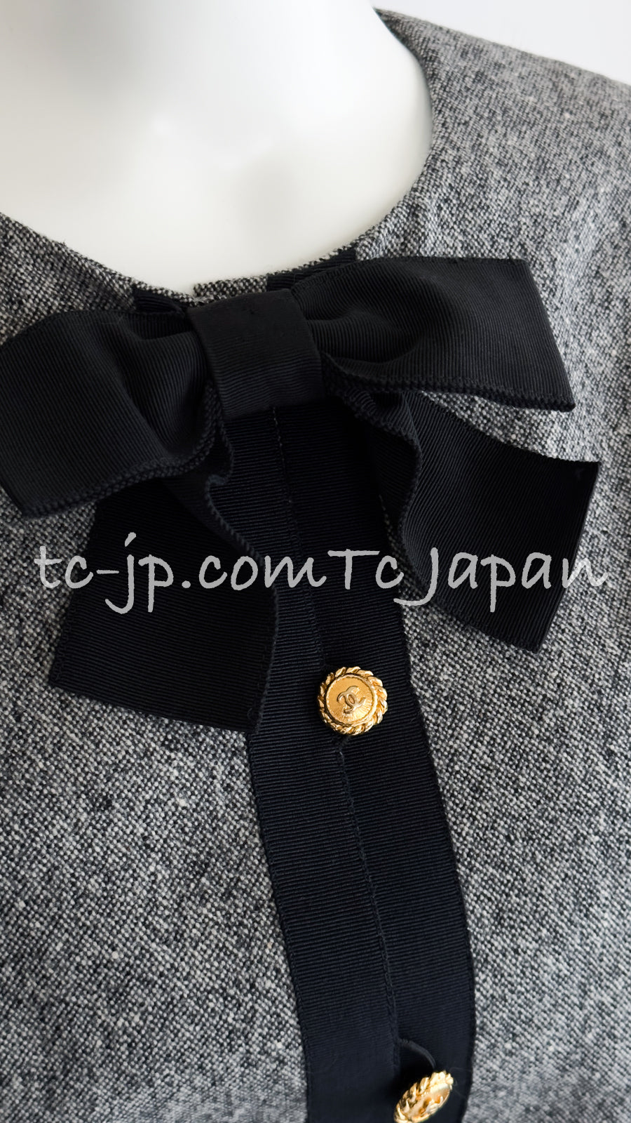 CHANEL 88A Vintage Naomi Campbell Gray Ribbon Bow Dress 40 シャネル ヴィンテージ・グレー・リボン・ワンピース 即発