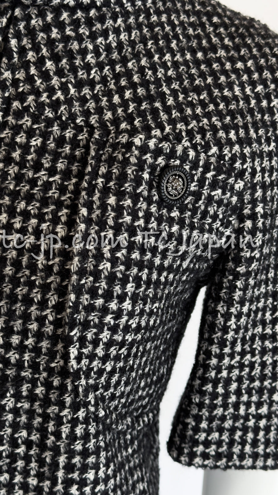 CHANEL 14B Black White Wool Silk Tweed Dress 34 シャネル ブラック ホワイト ウール シルク ツイード ワンピース 即発
