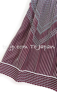 CHANEL 14S Wine Red Black White Stripe Stretch Knit Dress 40 42 シャネル ワイン レッド ブラック ホワイト ストライプ ストレッチ ニット ワンピース 即発