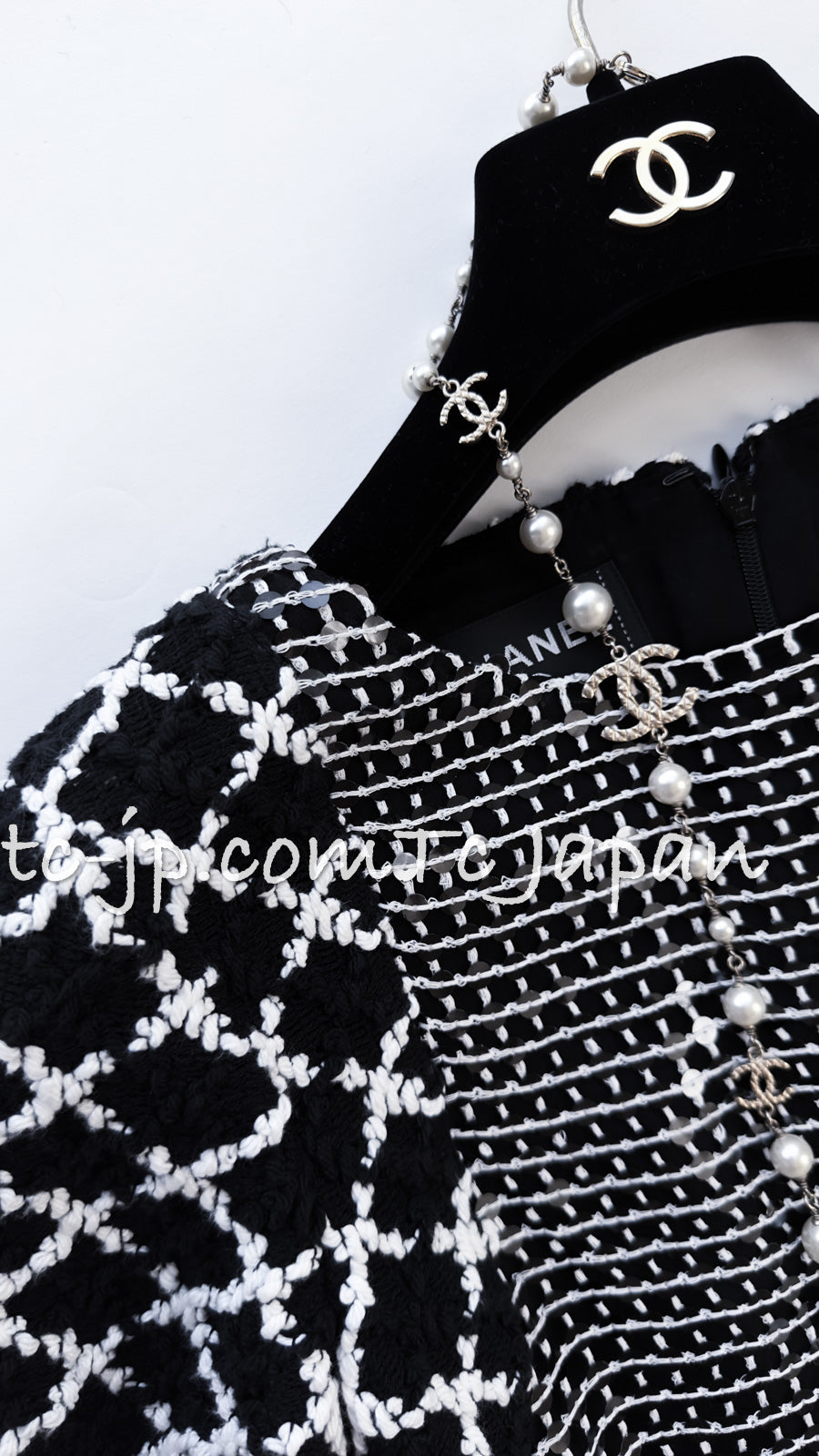 CHANEL 09S Black White Sequin Dress 36 シャネル ブラック ホワイト スパンコール ワンピース 即発