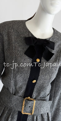 CHANEL 88A Vintage Naomi Campbell Gray Ribbon Bow Dress 40 シャネル ヴィンテージ・グレー・リボン・ワンピース 即発