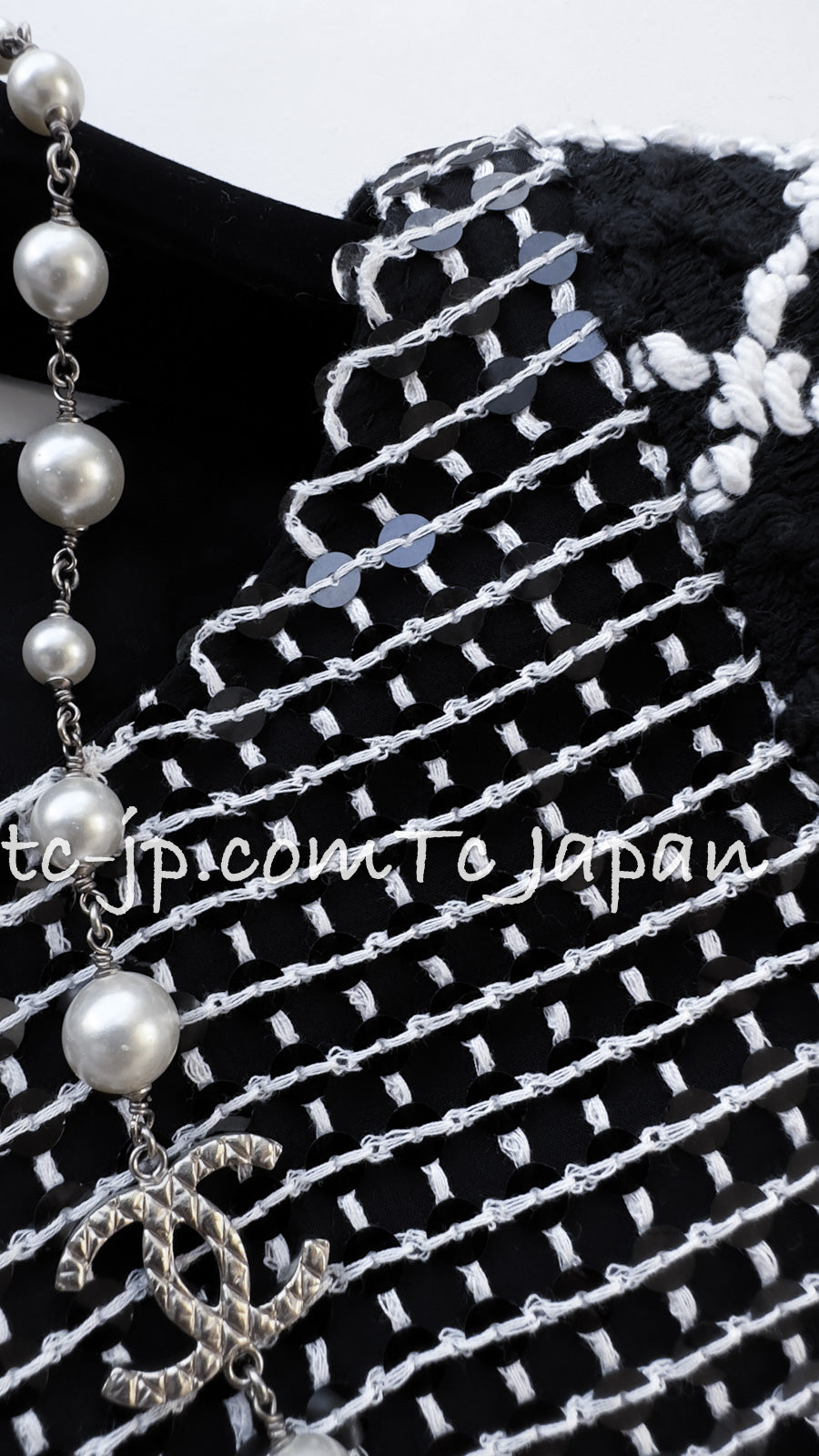 CHANEL 09S Black White Sequin Dress 36 シャネル ブラック ホワイト スパンコール ワンピース 即発