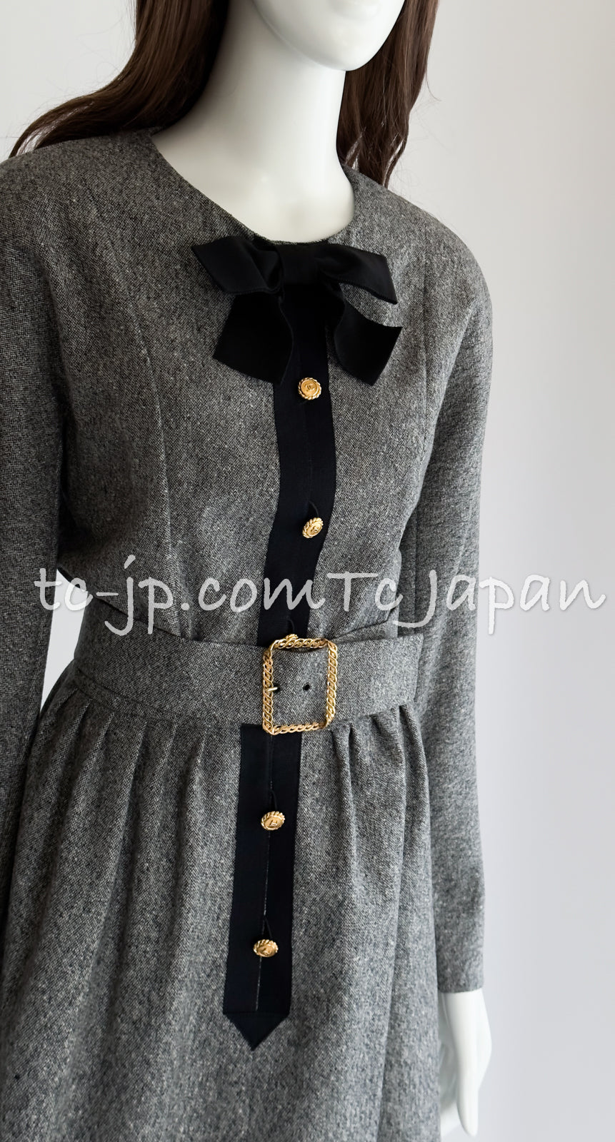 CHANEL 88A Vintage Naomi Campbell Gray Ribbon Bow Dress 40 シャネル ヴィンテージ・グレー・リボン・ワンピース 即発