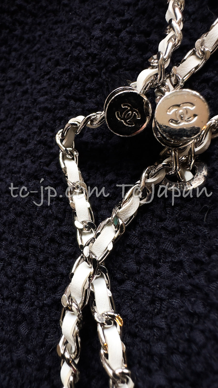 CHANEL 21PS Navy Chain Link Accent Cotton Dress 34 シャネル ネイビー チェーン装飾 コットン ワンピース 即発