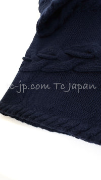 CHANEL 18PF Navy Wool Cashmere Dress Knit Sweater 38 40 42 シャネル ネイビー・ウール・カシミア・ケーブル・ニット・ワンピース・セーター 即発