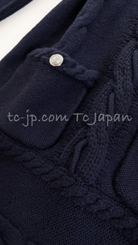 CHANEL 18PF Navy Wool Cashmere Dress Knit Sweater 38 40 42 シャネル ネイビー・ウール・カシミア・ケーブル・ニット・ワンピース・セーター 即発