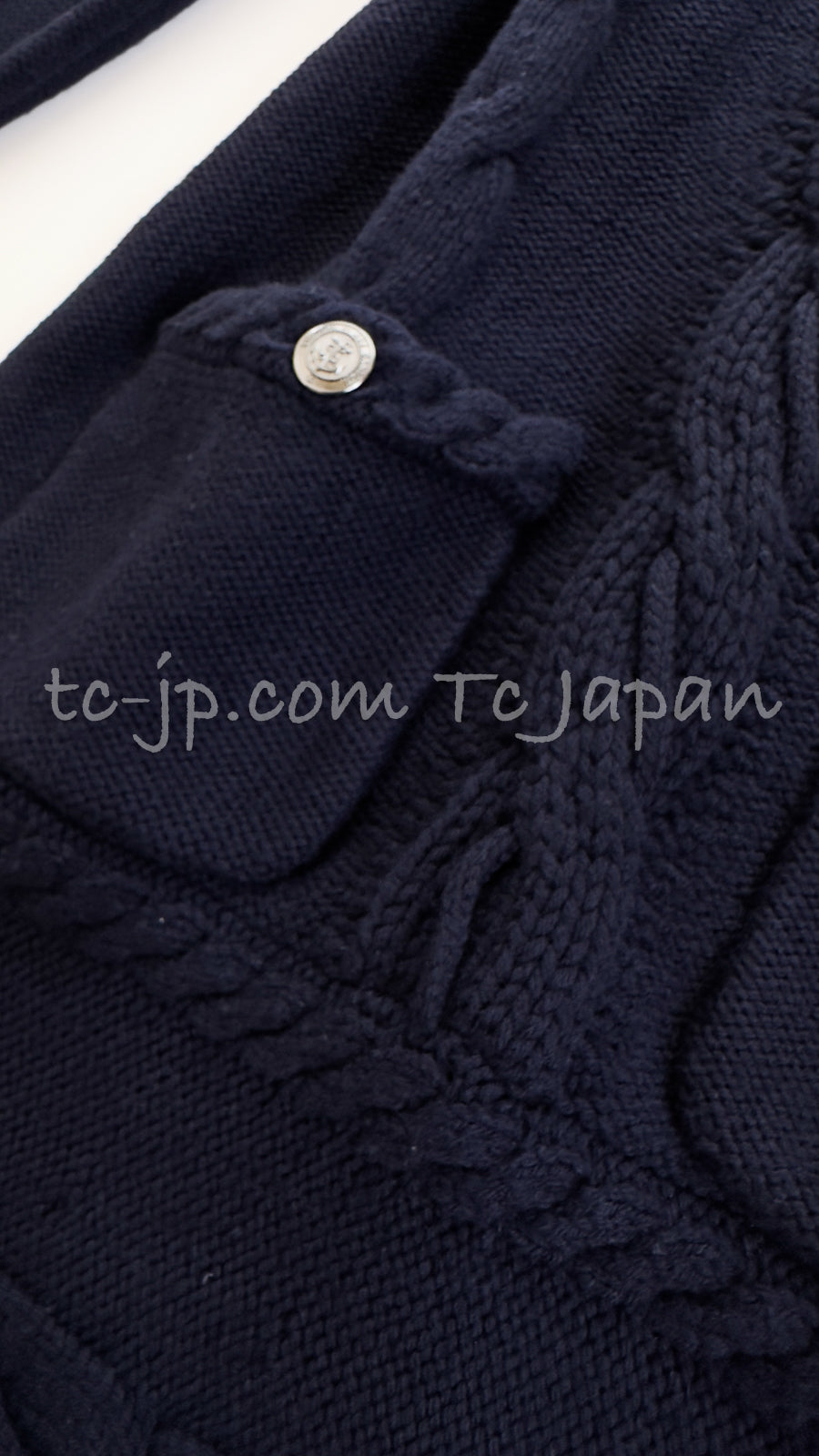 CHANEL 18PF Navy Wool Cashmere Dress Knit Sweater 38 40 42 シャネル ネイビー・ウール・カシミア・ケーブル・ニット・ワンピース・セーター 即発