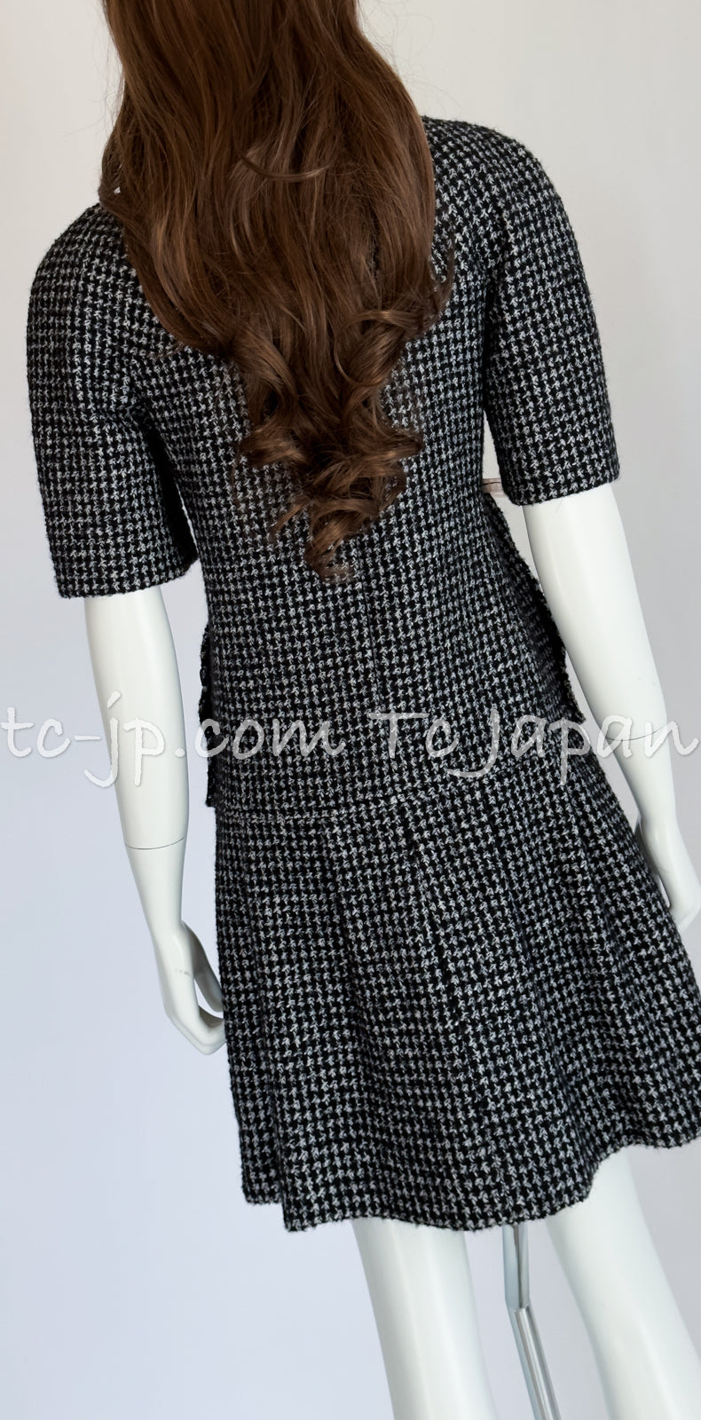 CHANEL 14B Black White Wool Silk Tweed Dress 34 シャネル ブラック ホワイト ウール シルク ツイード ワンピース 即発