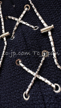 CHANEL 21PS Navy Chain Link Accent Cotton Dress 34 シャネル ネイビー チェーン装飾 コットン ワンピース 即発