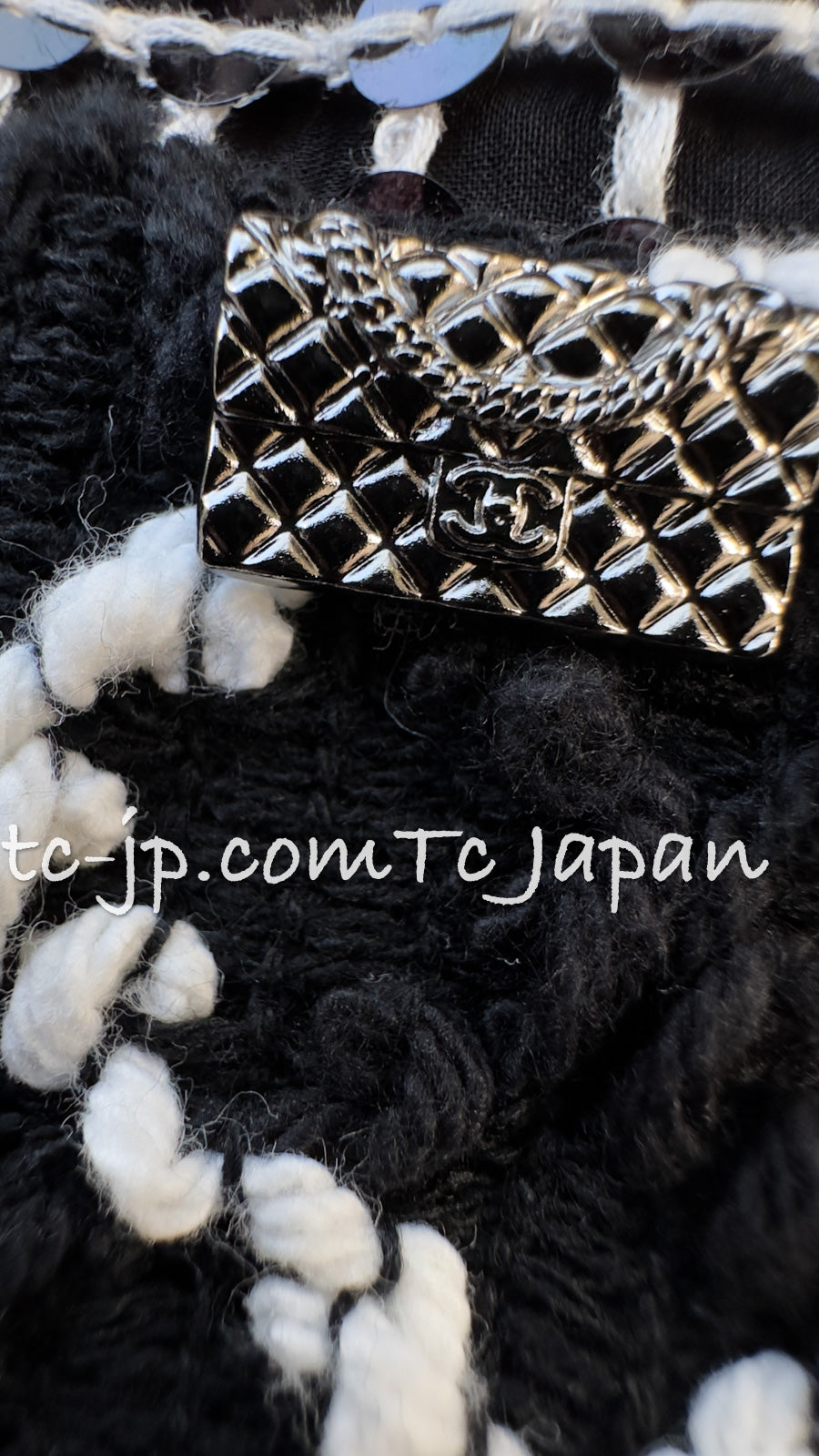 CHANEL 09S Black White Sequin Dress 36 シャネル ブラック ホワイト スパンコール ワンピース 即発