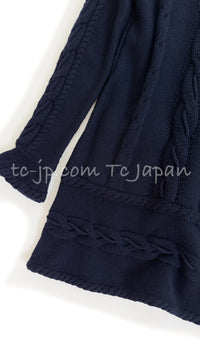 CHANEL 18PF Navy Wool Cashmere Dress Knit Sweater 38 40 42 シャネル ネイビー・ウール・カシミア・ケーブル・ニット・ワンピース・セーター 即発