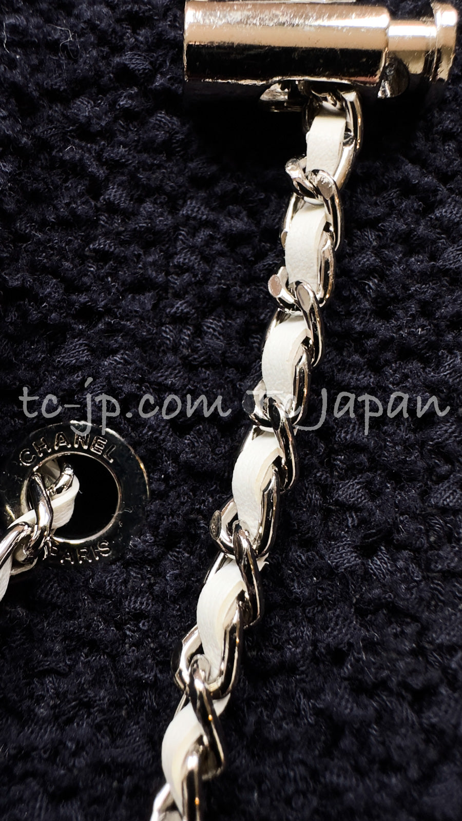 CHANEL 21PS Navy Chain Link Accent Cotton Dress 34 シャネル ネイビー チェーン装飾 コットン ワンピース 即発