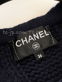 CHANEL 18PF Navy Wool Cashmere Dress Knit Sweater 38 40 42 シャネル ネイビー・ウール・カシミア・ケーブル・ニット・ワンピース・セーター 即発