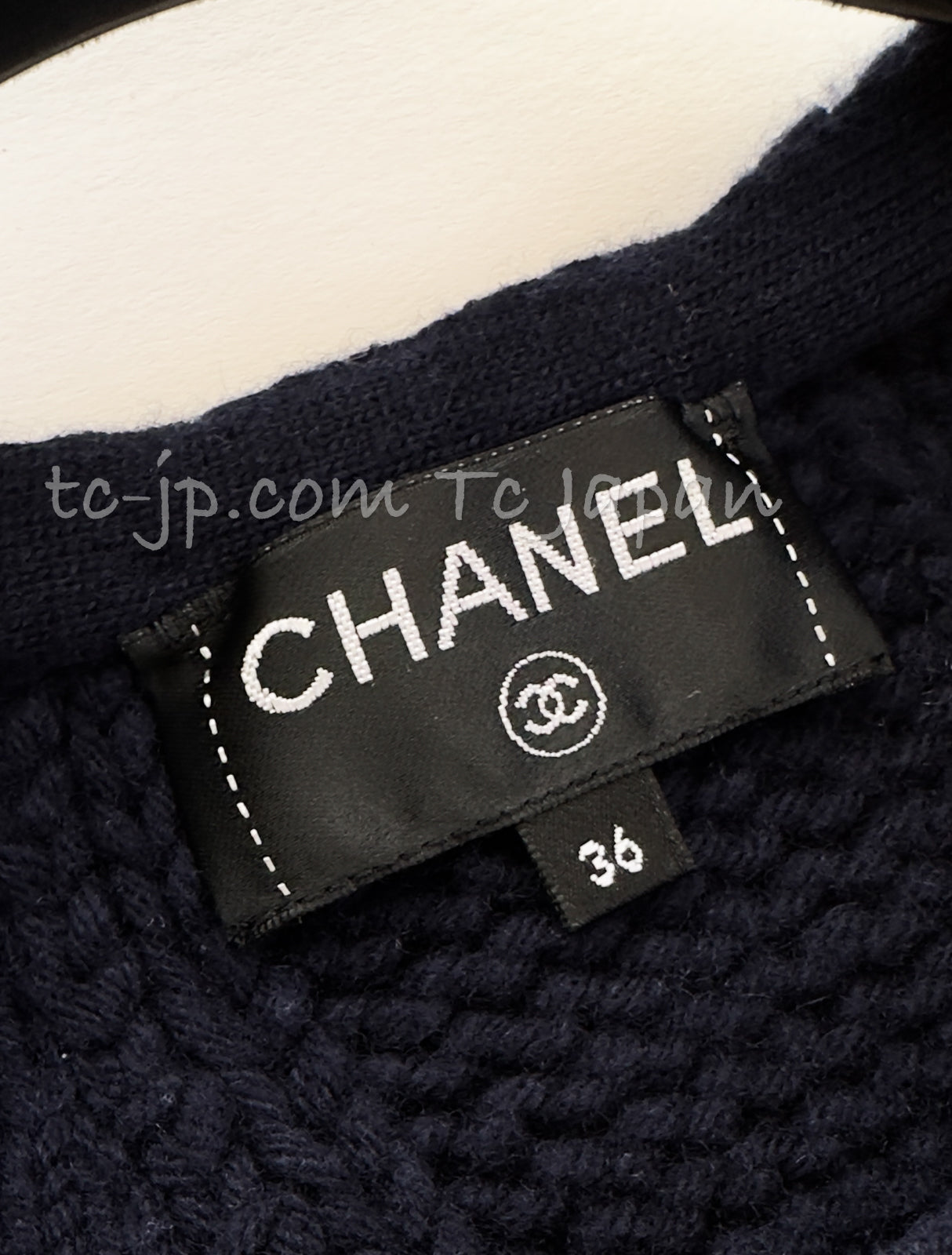 CHANEL 18PF Navy Wool Cashmere Dress Knit Sweater 38 40 42 シャネル ネイビー・ウール・カシミア・ケーブル・ニット・ワンピース・セーター 即発
