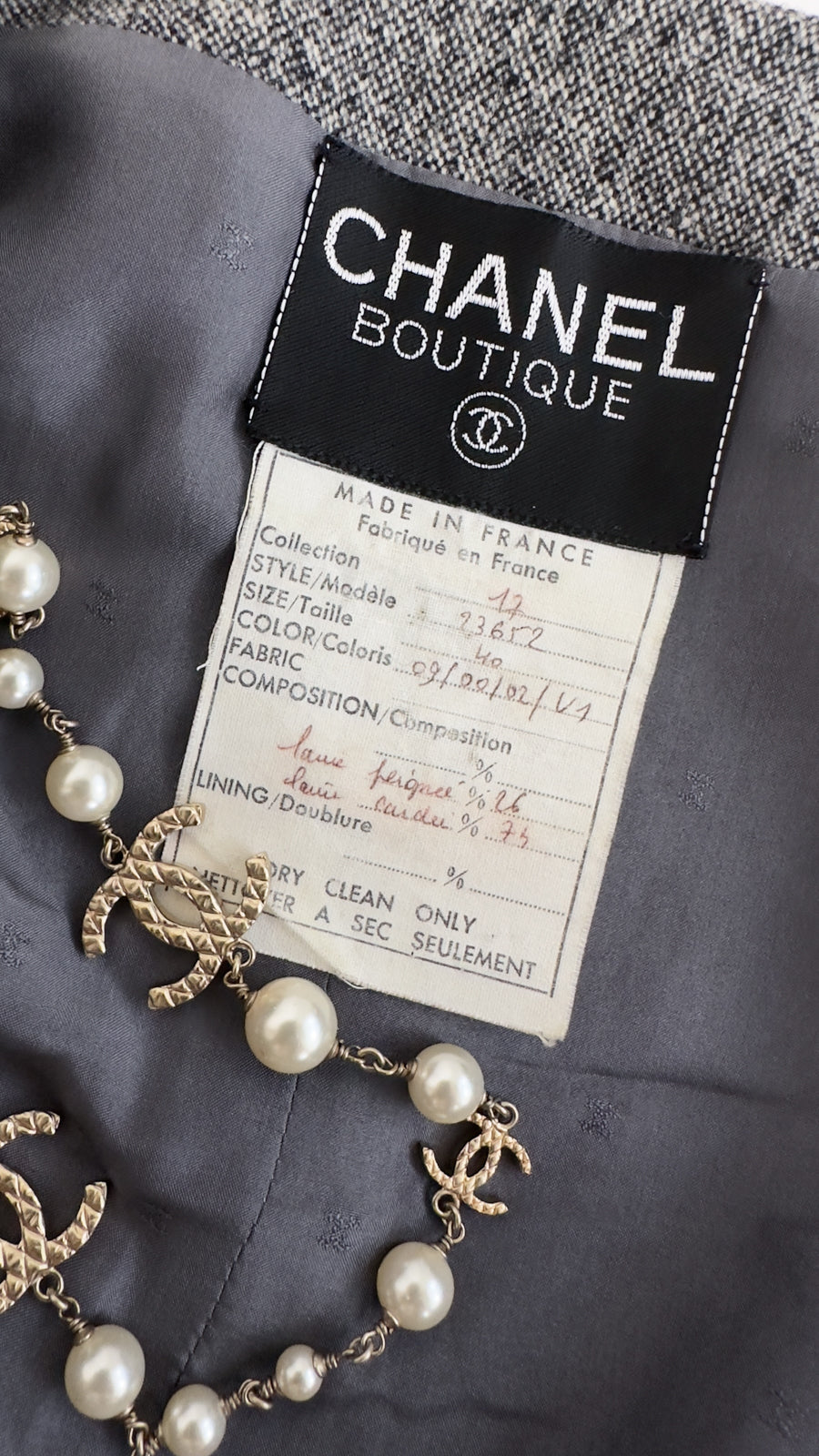 CHANEL 88A Vintage Naomi Campbell Gray Ribbon Bow Dress 40 シャネル ヴィンテージ・グレー・リボン・ワンピース 即発