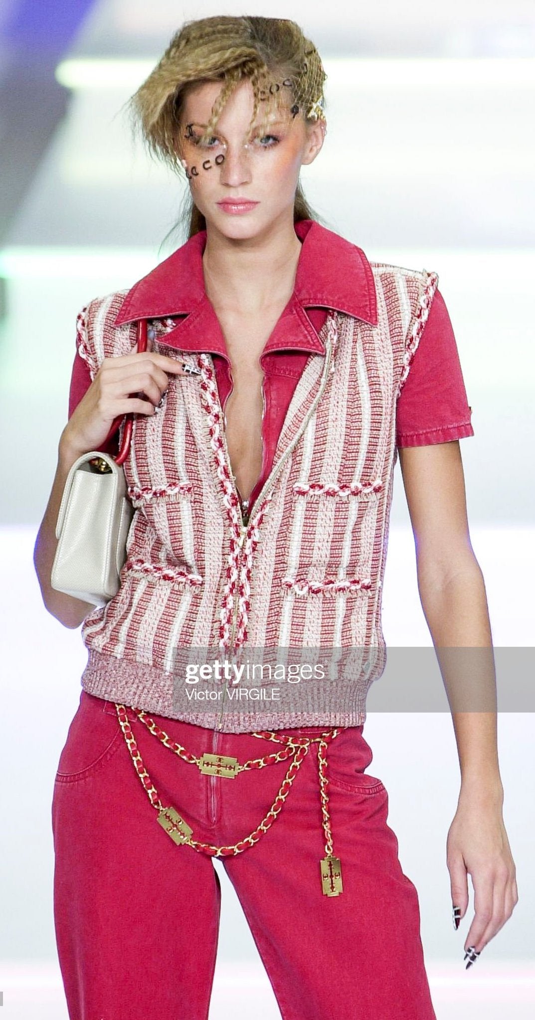 CHANEL 01S Beige Navy Knit Sequin Vest Tops 38 シャネル ベージュ ネイビー スパンコール ニット ベスト トップス 即発