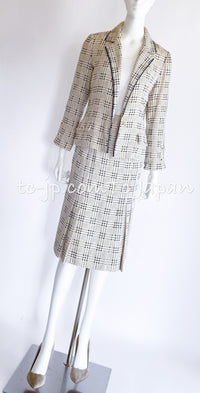 CHANEL 80's Vintage Ivory Navy Silk Jacket Skirt Suit 34 シャネル ヴィンテージ・アイボリー・ネイビー・シルク・ジャケット・スカート・スーツ 即発