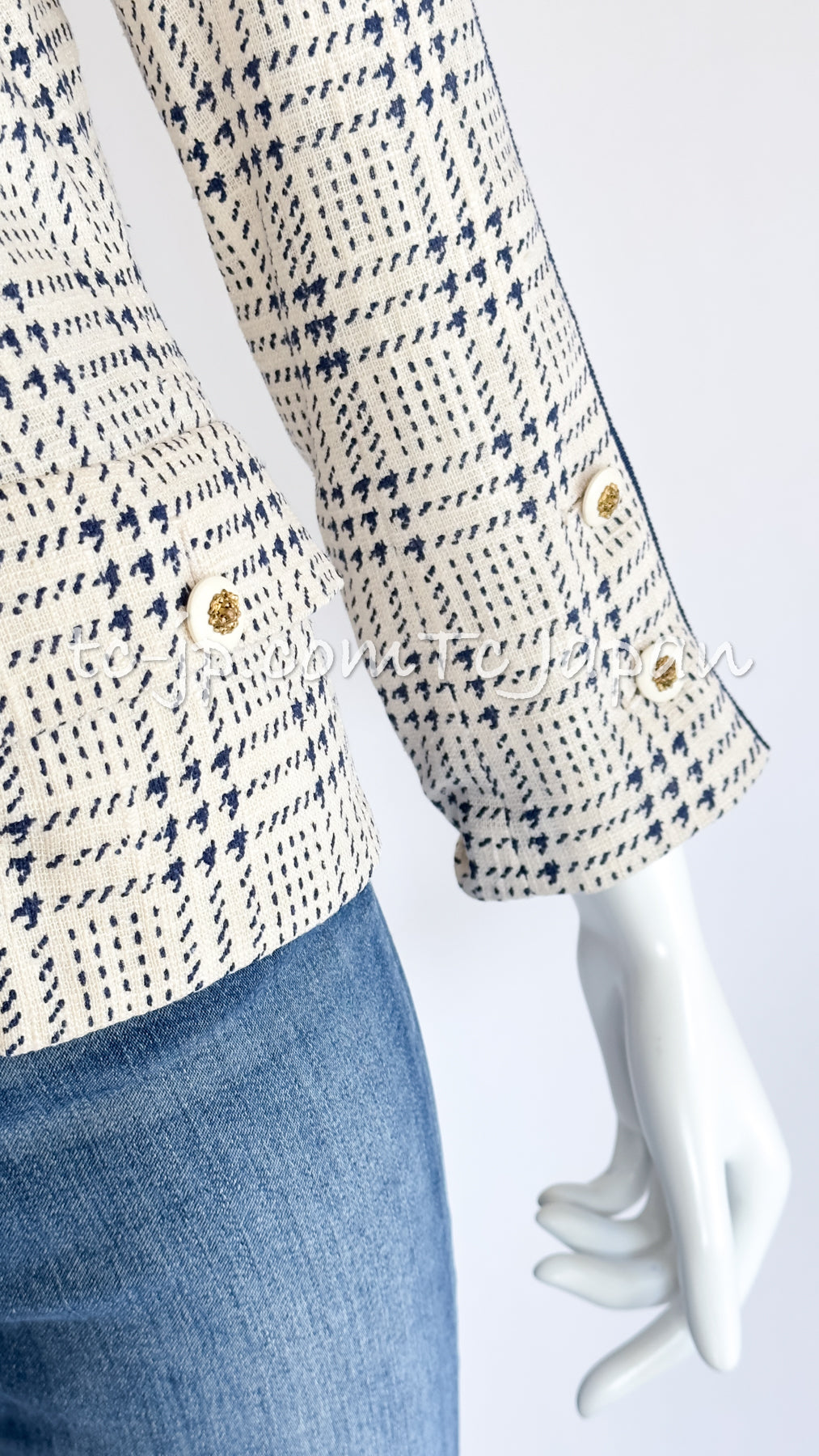 CHANEL 80's Vintage White Navy Silk Jacket Skirt Suit 34 シャネル ヴィンテージ ホワイト ネイビー シルク ジャケット スカート スーツ 即発