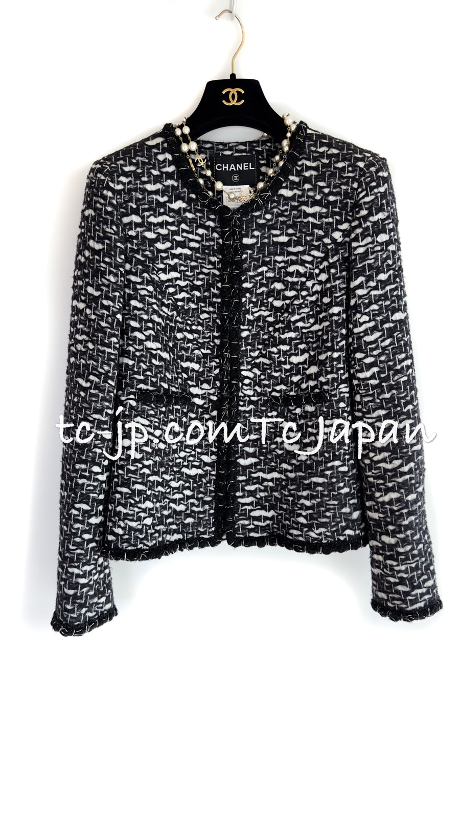 CHANEL 10PF Black White Zipper Stand Collar Jacket Coat 42 シャネル ブラック ホワイト ジッパー スタンド襟 ジャケット コート 即発