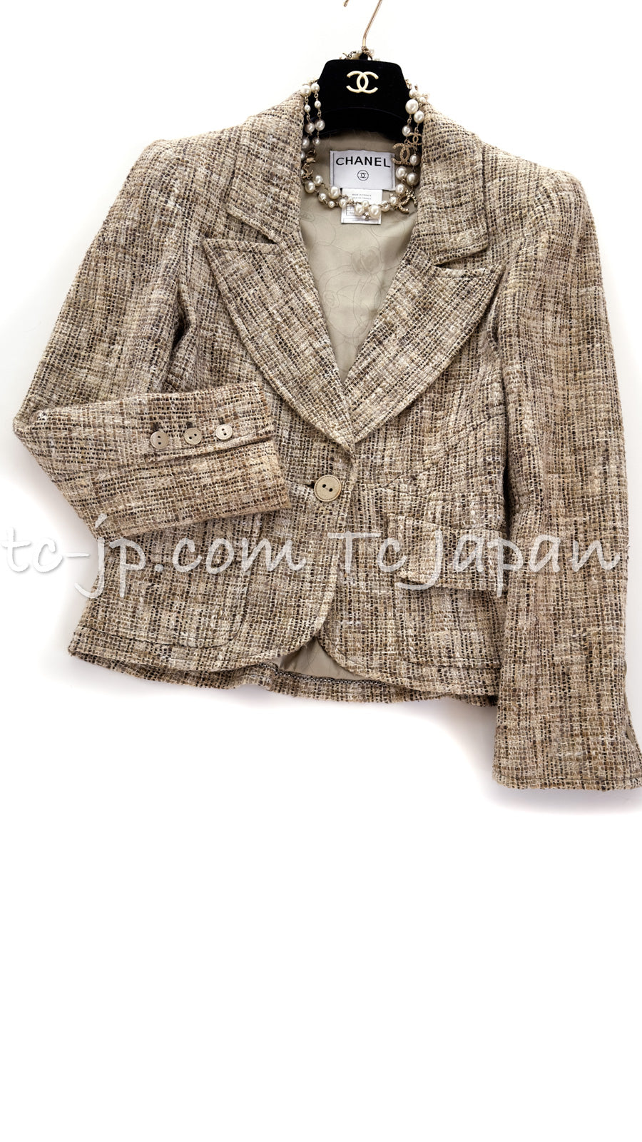 シャネル ベージュ コットン ツイード ジャケット CHANEL 03S Beige 