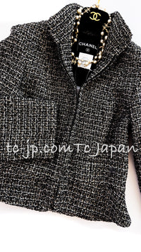 CHANEL 12A Black Gray Metallic Zipper Tweed Jacket 36 38 シャネル ブラック グレー メタリック ジッパー ツイード ジャケット 即発