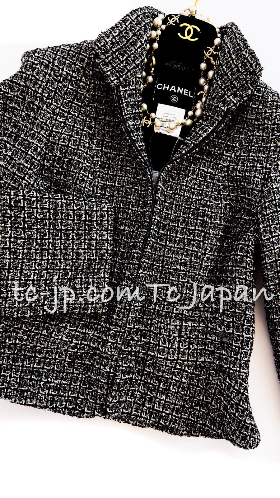 CHANEL 12A Black Gray Metallic Zipper Tweed Jacket 36 38 シャネル ブラック グレー メタリック ジッパー ツイード ジャケット 即発