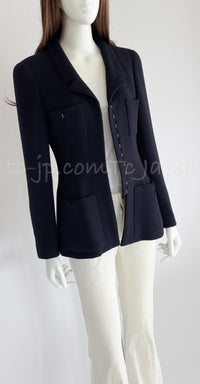 CHANEL 96A Vintage Black Dark Navy Wool Jacket Coat 34 36 38 シャネル ヴィンテージ ブラック ダークネイビー ウール ジャケット コート 即発