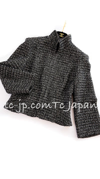 CHANEL 12A Black Gray Metallic Zipper Tweed Jacket 36 38 シャネル ブラック グレー メタリック ジッパー ツイード ジャケット 即発