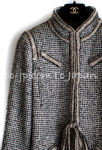 CHANEL 10C Black Ivory Gold Stand Collar Tweed Jacket Skirt Suit 34 40 シャネル ブラック アイボリー ゴールド スタンドカラー ツイード ジャケット スカート スーツ 即発