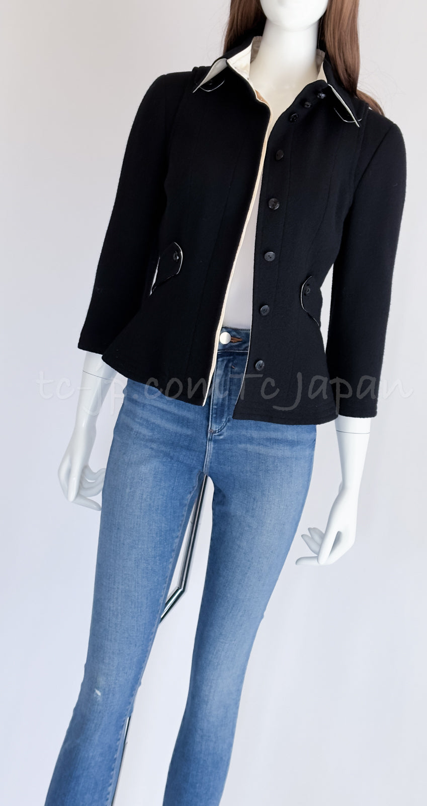 CHANEL 06A Black Wool Tweed Jacket Skirt Suit 38 シャネル ブラック ウール ジャケット スカート スーツ 即発
