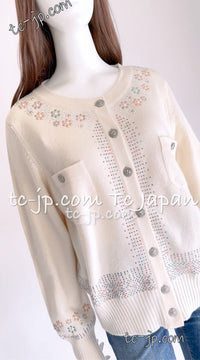 CHANEL 12C Ivory Cashmere 100% Swarovski Sweater Cardigan 34 36 38 シャネル アイボリー スワロフスキー カシミア セーター カーディガン 即発
