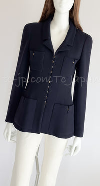 CHANEL 96A Vintage Black Dark Navy Wool Jacket Coat 34 36 38 シャネル ヴィンテージ ブラック ダークネイビー ウール ジャケット コート 即発