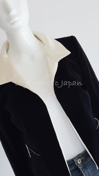 CHANEL 03A Black Ivory Collar Velvet Cotton Jacket 38 シャネル ブラック アイボリー 襟  ベルベット コットン ジャケット 即発