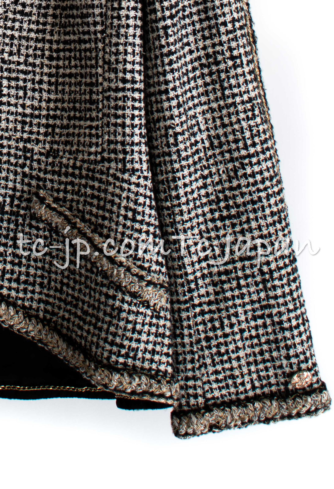 CHANEL 10C Black Ivory Gold Stand Collar Tweed Jacket Skirt Suit 34 40 シャネル ブラック アイボリー ゴールド スタンドカラー ツイード ジャケット スカート スーツ 即発