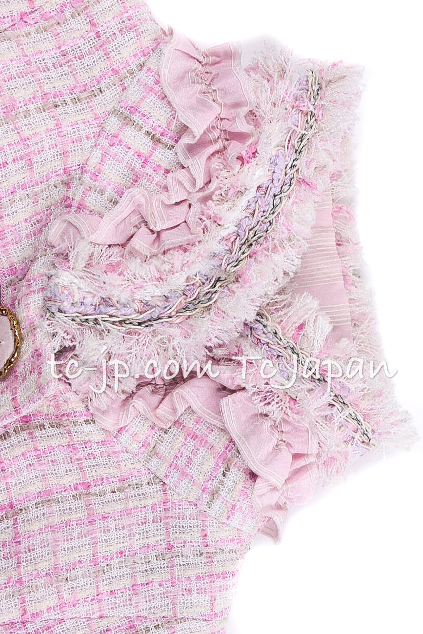 CHANEL 13C Pale Pink Stand Color Tweed Jacket 34 シャネル ペール ピンク スタンドカラー ジャケット 即発