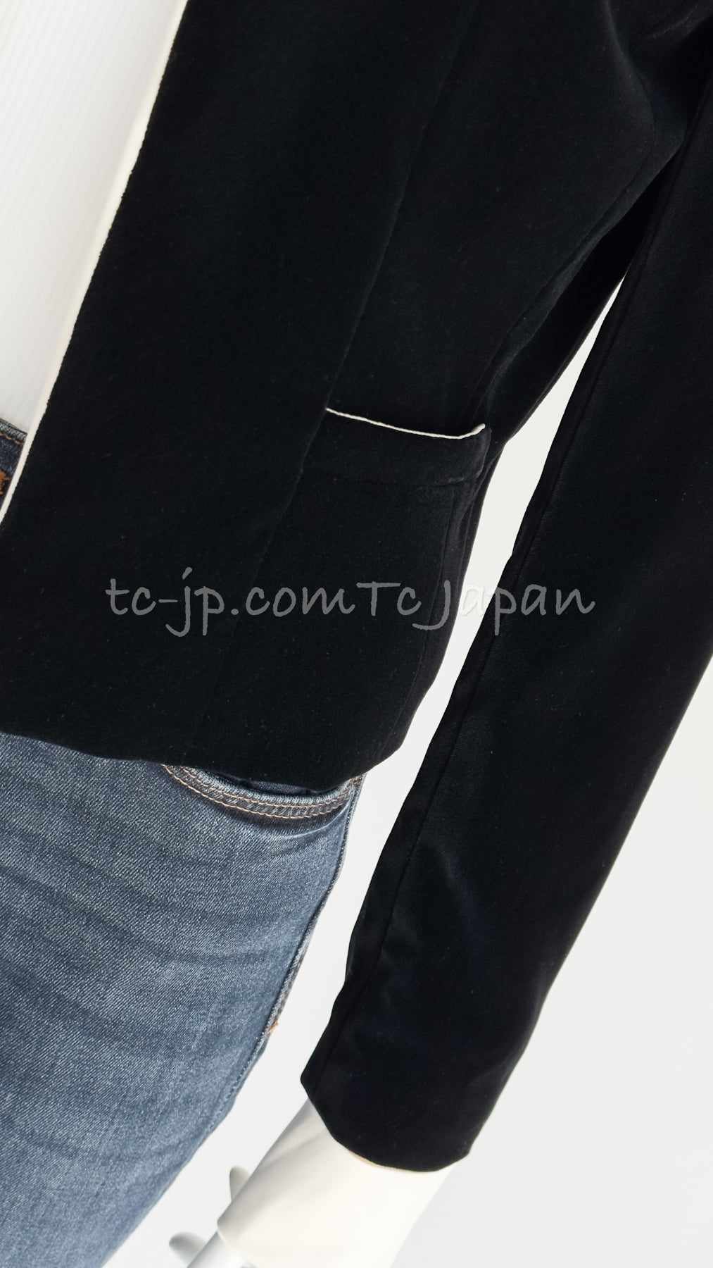 CHANEL 03A Black Ivory Collar Velvet Cotton Jacket 38 シャネル ブラック アイボリー 襟  ベルベット コットン ジャケット 即発