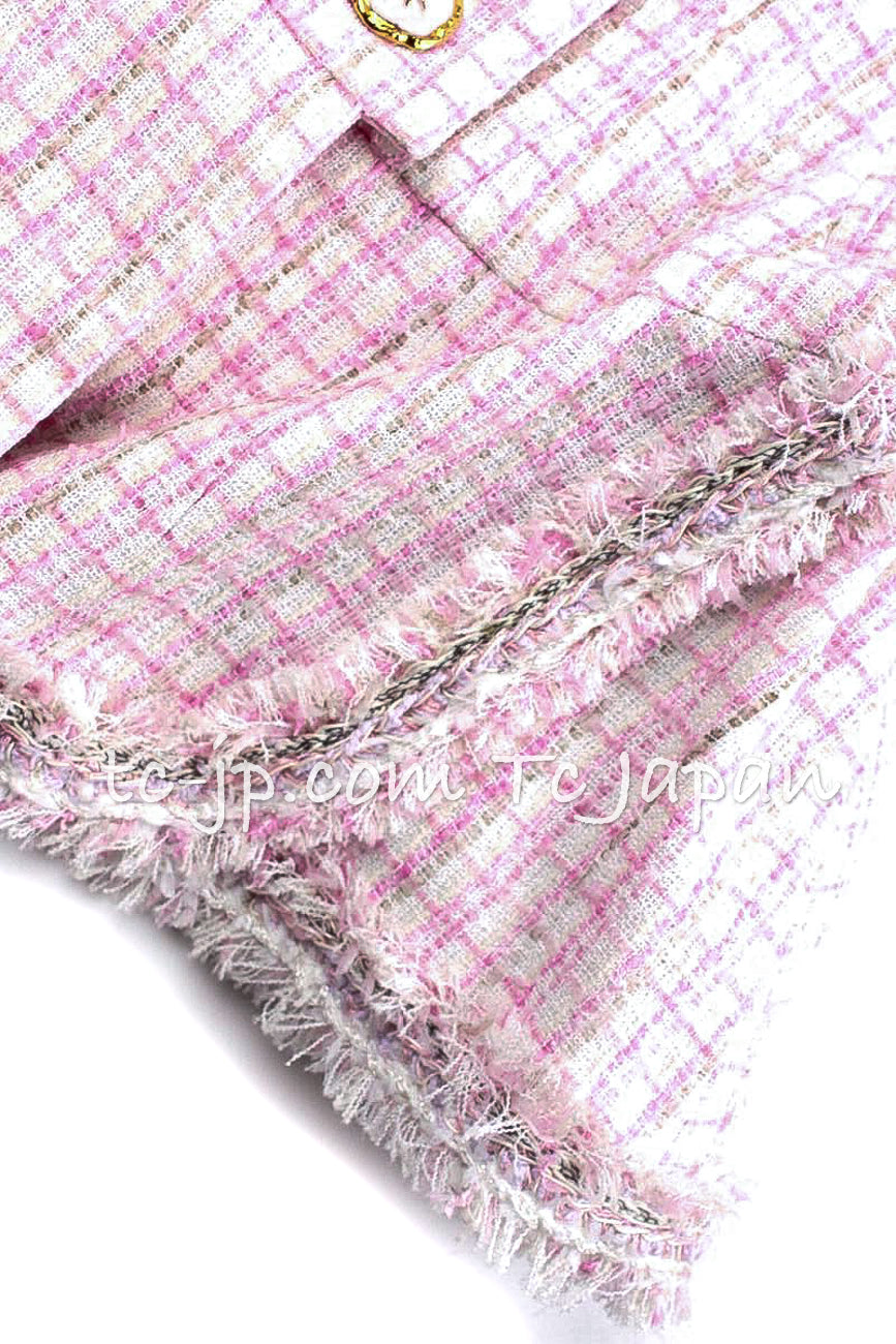CHANEL 13C Pale Pink Stand Color Tweed Jacket 34 シャネル ペール ピンク スタンドカラー ジャケット 即発
