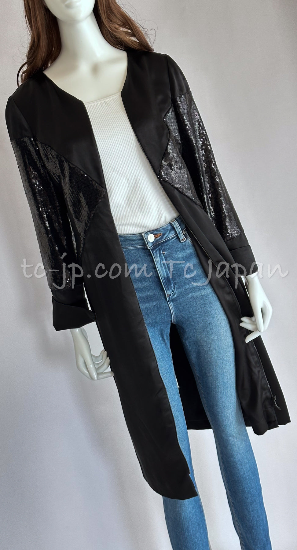 CHANEL 10PF Black Sequin Embellishments Cocktail Dress Coat 36 シャネル ブラック・スパンコール・カクテルドレス・ワンピース・コート 即発