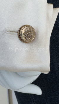CHANEL 03A Black Ivory Collar Velvet Cotton Jacket 38 シャネル ブラック アイボリー 襟  ベルベット コットン ジャケット 即発
