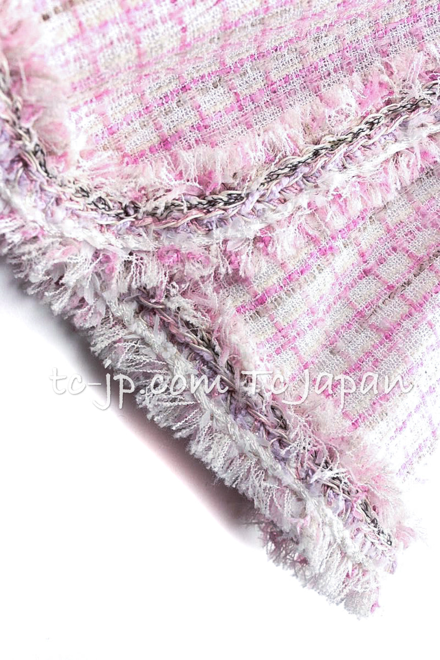 CHANEL 13C Pale Pink Stand Color Tweed Jacket 34 シャネル ペール ピンク スタンドカラー ジャケット 即発