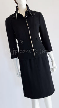 CHANEL 06A Black Wool Tweed Jacket Skirt Suit 38 シャネル ブラック ウール ジャケット スカート スーツ 即発