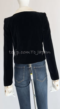 CHANEL 03A Black Ivory Collar Velvet Cotton Jacket 38 シャネル ブラック アイボリー 襟  ベルベット コットン ジャケット 即発