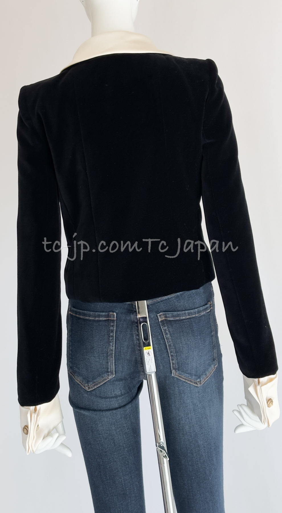 CHANEL 03A Black Ivory Collar Velvet Cotton Jacket 38 シャネル ブラック アイボリー 襟  ベルベット コットン ジャケット 即発