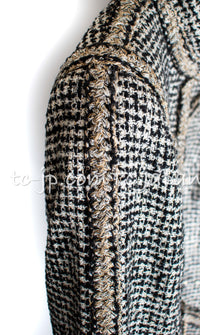 CHANEL 10C Black Ivory Gold Stand Collar Tweed Jacket Skirt Suit 34 40 シャネル ブラック アイボリー ゴールド スタンドカラー ツイード ジャケット スカート スーツ 即発