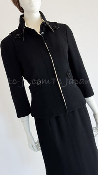 CHANEL 06A Black Wool Tweed Jacket Skirt Suit 38 シャネル ブラック ウール ジャケット スカート スーツ 即発