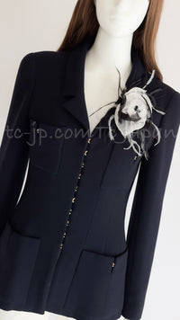 CHANEL 96A Vintage Black Dark Navy Wool Jacket Coat 34 36 38 シャネル ヴィンテージ ブラック ダークネイビー ウール ジャケット コート 即発