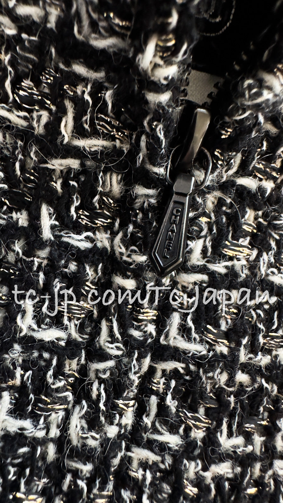 CHANEL 12A Black Gray Metallic Zipper Tweed Jacket 36 38 シャネル ブラック グレー メタリック ジッパー ツイード ジャケット 即発